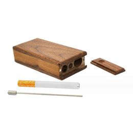 Newest Square Wood Dugout with Metal Digger One Hitter Smoking Accessories Metal Tips Cigarette Philtres pipe Container Hookahs Bongs