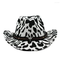 Berets Western Cowboy Hat Women Cow Pattern Head Accessories Curly Brim Woollen Top Autumn Winter Outdoor Riding Jazz