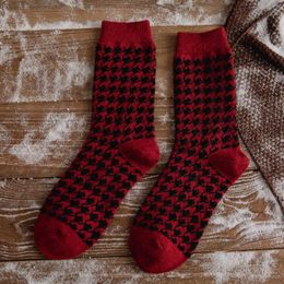 Women Socks Sock Application Aid Womens Winter Autumn Wool Fleece Mid Tube Houndstooth Printing Warm Mens Big Tall