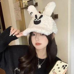 Ball Caps Korean Version Of The Cartoon Baseball Hat Women Sweet Ears Plush Warm Thickened Lamb Peaked Cap Gorras