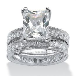 choucong Antique Princess cut 5ct Stone Diamond 14KT White Gold Filled Engagement Wedding Band Ring Set Sz 5-11228x