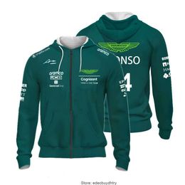 Men's Jackets 2023 Aston Martin Racing Alonso Sport Hoodie Formula One Oversized Ladies Zip-up Jacket F1 Sweatshirt