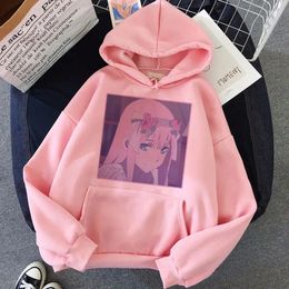 Men's Hoodies Anime Darling In The Franxx Zero Two Kawaii Print Hooded Women Plus Size Sweatshirt Harajuku Female Pink Warm Pullover