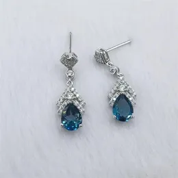 Stud Earrings 2023 Test Selling Natural London Blue Topaz 5 7MM S925 Silver White Gold Jewerly For Woman Real