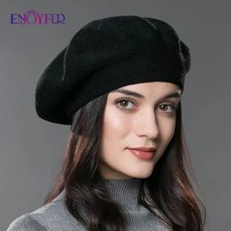 Berets ENJOYFUR Women Winter Wool Knit French Beret Warm Classic Solid Colours Fashion Beret Hats For Lady 231027