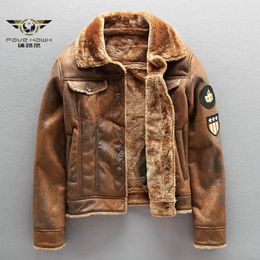 Men s Fur Faux Air Force Winter Fleece Inner Pilot PU Leather Jacket Thick Warm Military Bomber Tactical Jackets Outwear Coats 231027