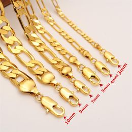 Italian Figaro Yellow 14k Gold Plated 3 to12mm wide 8 6 19 6 23 6 Chain Necklace bracelet288n