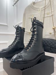 Channel Designer Luxury Chanellies Head Chanells Small Chanelity Round Product European Lace Up Design Motorcycle Boots