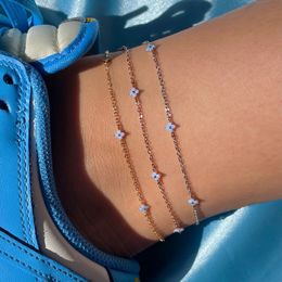 أزياء شاطئ الطفران المصمم الأزرق زهرة Anklet Vintage Jewelry 18k سلاسل مملوءة بالذهب