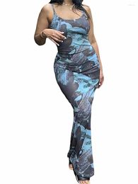 Casual Dresses Women Long Dress Spaghetti Straps Printed Slim Fit Slit Bodycon For Party Cocktail