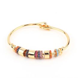 Bangle Gold Rainbow Bangles for Women Crystal Cuff Bracelets Colourful Rhinestone Bangles CZ Cubic Zirconia Rainbow Jewellery Gift 231027