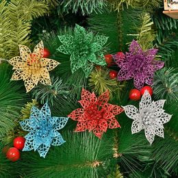 Decorative Flowers 10pcs Glitter Artifical Christmas Tree Decoration Fake Xmas Ornaments Year's Decor 2023 5z