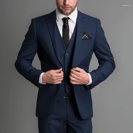 Men's Suits Slim Fit Business Men 3 Piece Navy Blue Wedding Tuxedo For Groomsmen Male Fashion Set Jacket Waistcoat With Pants 2023