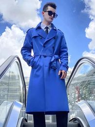 Men's Trench Coats 2023 Blue Long Windbreaker Double Breasted Raglan Sleeves British Trend Thickened Warm Down Inner Jackets