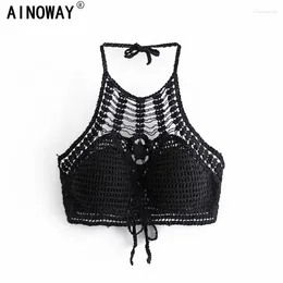 Women's Tanks Vintage Chic Fashion Women Hollow Out Sleeveless Crop Tops Bohemian Vest Boho Beach Tassel Knitted Camis
