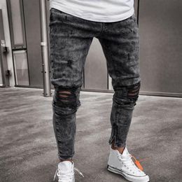 Mens Skinny Stretch Denim Pants Distressed Ripped Freyed Slim Fit Jeans Trousers Harajuku Sweatpant Hip Hop Trousers LS 1217305y