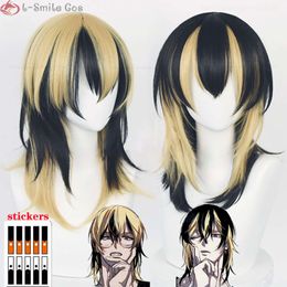 Catsuit Costumes Anime Tokyo Revengers Rindou Ran Haitani Cosplay 50cm Long Black Golden Heat Resistant Synthetic Hair Wigs + Wig Cap