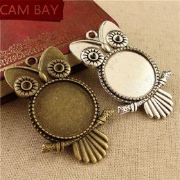 20pcs Metal Owl Pendats Necklace Settings Fit 20mm 25mm Round Cabochon Base DIY Pendant Blank Tray Bezel Jewellery Accessories288V