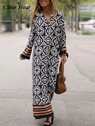 Casual Dresses Fashion Printing Long Sleeve Side Split Maxi Dress For Women Sexy V Neck Loose Causal Robe Female Elegant Streetwear Vestidos