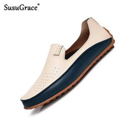 Dress Shoes Susugrace Men Leather Casual Loafers Summer Flats Slipon Breathable Moccasins Hombres Autumn Soft Drive Outdoor Size 47 231026