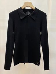 1025 2023 Runway Autumn Brand SAme Style Sweater Long Sleeve Black Lapel Neck Fashion Clothes High Quality Womens qian