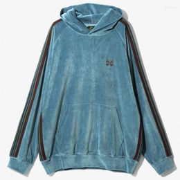 Men's Hoodies Velvet AWGE Needles Hoodie Men Women 1:1 Quality Butterfly Embroidery Heavy Fabric Pullover Sweatshirts