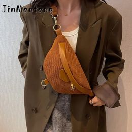 Evening Bags Casual Corduroy Waist Bag Ladies Designer Canvas Fanny Pack Fashion Travel Money Phone Chest Banana Female Bum Belt 231026