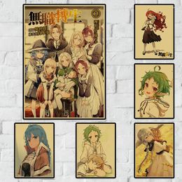 Wall Stickers Japanese Anime Spirited Mushoku Tensei Kraft Paper Home Room Movie Retro Vintage Poster For Decor