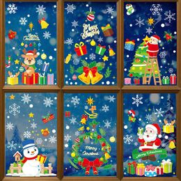 Wall Stickers 2024 Merry Christmas Glass Window Santa Snowflake Elk Tree Snowman Decals Sticker Decorations For Home 231027