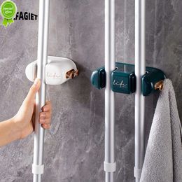 Self-adhesive Mop Rack Broom Clip Bathroom Wall Mounted No Punching Storage Organizer Kitchen Towel Brush Hanger Mop Hook Holder