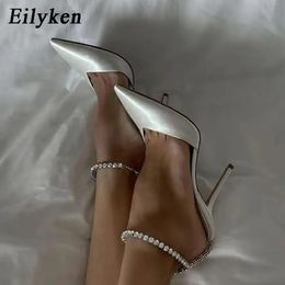 Slippers Eilyken Brand Pointed Toe Slingback Woman Pumps Crystal Chain Buckle Strap Party Prom Dress Thin High Heel Sandals Shoes 231026