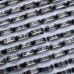 24 Pieces lot Vintage Retro Style Stainless Steel Rings For Men and Women Fashion Carved Ring Whole305R