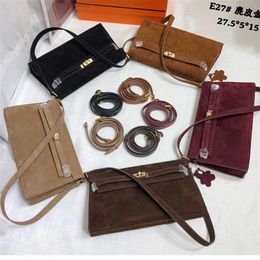 Tote Bag with Logo 2023 Autumn/Winter New Suede Frosted Top Layer Cowhide Clutch KEII Underarm Bag Fashion Versatile One Shoulder Crossbody Women's Bag Trend YLV0F