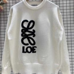 Winter Women S Trend Round Neck Black And White Emed Letter New Sweater Loose Thin