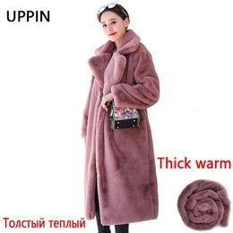 Women's Fur Faux Winter Women High Quality Rabbit Coat Luxury Long Loose Lapel OverCoat Thick Warm Plus Size Female Plush Coats 231026