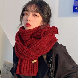 Scarves Women Winter Scarf Korean Woollen Lovers Men And Thicken Warm Students Solid Colour Knitted Bib 231027