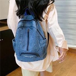 School Bags 2023 Women Denim Backpack Embroidery Letters Travel Casual Jeans 2 Colours Drop