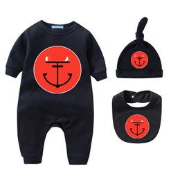 Newborn Infant Bodysuit Baby Rompers Clothing Sets Children Three-piece Onesies With Cap Baby Bib Cotton Romper Jumpsuits Clothes CXD23010277