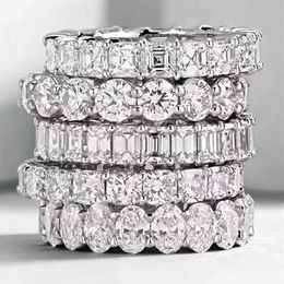 Choucong Vintage Fashion Jewellery Real 925 Sterling Silver Princess White Topaz CZ Diamond Eternity Women Wedding Engagement Band R295T