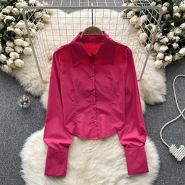 Women's Blouses Fashion Simple Solid Colour Shirt Spring Autumn Loose Chic Girl Single Breasted Casual Blouset Tops Mujer L608