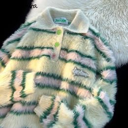 Women's Sweaters Japanese Sweater Women Clothing Vintage Furry Sueter Mujer Knitted Striped Sweet Jumper Fashion Knit Oversized Pullovers