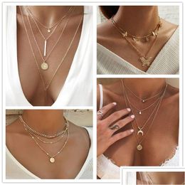 Pendant Necklaces New European Lock Pendants Women Necklaces Exaggerated Gold Colour Chain Neckalces Personality Collars For Dhgarden Otcz7