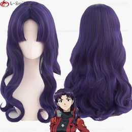 Catsuit Costumes High Quality 55cm Dark Purple Misato Katsuragi EVA Heat Resistant Anime Cosplay Wigs + Wig Cap