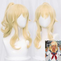 Catsuit Costumes Yandere Simulator Musume Ronshaku 45cm Long Blonde Wig with Clip Ponytail Heat Resistant Hair Cosplay Wigs