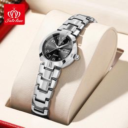 Wristwatches Fate Love 818 Quartz Women's Watch Stainless Steel Waterproof Dual Calendar Rhombus Dial Elegant Diamond Dress