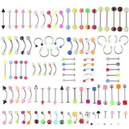 Navel Rings Whole Promotion 110Pcs Mixed Models Colours Body Jewellery Set Resin Eyebrow Navel Belly Lip Tongue Nose Piercing Bar320i
