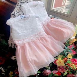 Girl Dresses Baby Summer Vintage Lace Stitching Princess Dress Kids Sleevelss Mesh Ball Gown