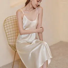 Women's Sleepwear Sexy Women V-neck Sleep Dress Satin Spaghetti Strap Nightgown Nightdress Lingerie Lady Nightwear Bath Gown