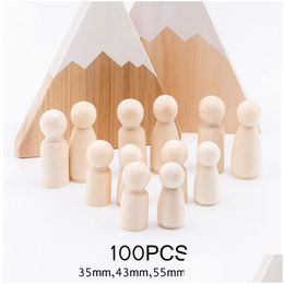 Novelty Items 100Pc 35Mm 4M 55Mm 65Mm Wooden Peg Dolls Handmade Diy Blank Home Decor Boy Girl Doll Unfinished Mini Wood T200330 Drop D Dhc0L