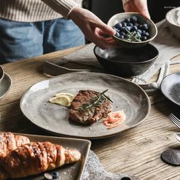 Dinnerware Sets Plate Bowl And Shaped Retro Small Ceramic Kiln Medium-sized Japanese Steak Set Transformation Creative Lingao Style